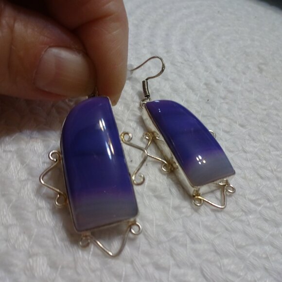 Gorgeous PURPLE BOTSWANA AGATE Handmade Sterling 925 Dangle Earrings #918C - Picture 2 of 3